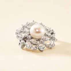 Hot Histoire d'Or Broche Kaki Argent Blanc Perle De Culture