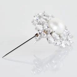 Hot Histoire d'Or Broche Kaki Argent Blanc Perle De Culture