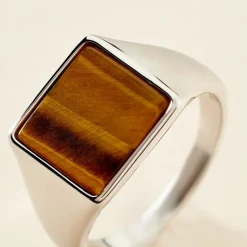 Histoire d'Or Chevalière Argent Blanc Atilio Oeil De Tigre* Bagues|Chevalières