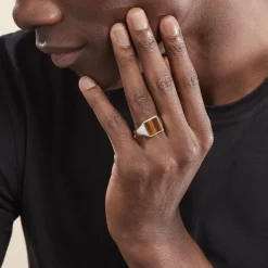 Histoire d'Or Chevalière Argent Blanc Atilio Oeil De Tigre* Bagues|Chevalières