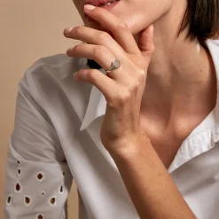 Outlet Histoire d'Or Chevalière Giacoma Argent Blanc