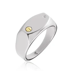 Sale JOURDAN Chevalière Lord Acier Bicolore Diamant