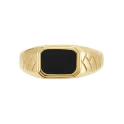 Histoire d'Or Chevalière Plaqué Or Jaune Steven Email Noir* Bagues|Bagues Sans Pierre