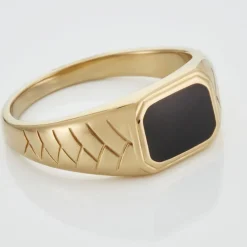 Histoire d'Or Chevalière Plaqué Or Jaune Steven Email Noir* Bagues|Bagues Sans Pierre