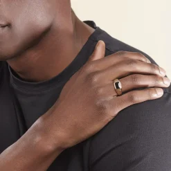 Histoire d'Or Chevalière Plaqué Or Jaune Steven Email Noir* Bagues|Bagues Sans Pierre
