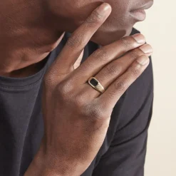 Histoire d'Or Chevalière Plaqué Or Jaune Steven Email Noir* Bagues|Bagues Sans Pierre