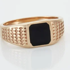 Online Histoire d'Or Chevalière Plaqué Or Jaune Ariston Email Noir