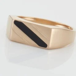 Histoire d'Or Chevalière Plaqué Or Jaune Barth Email Noir* Bagues|Bagues Sans Pierre