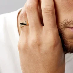 Histoire d'Or Chevalière Plaqué Or Jaune Barth Email Noir* Bagues|Bagues Sans Pierre