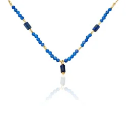 Clearance Histoire d'Or Collier Attila Acier Doré Lapis Lazuli Agate acier doré lapis lazuli bleu