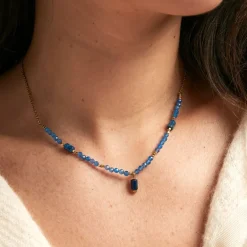 Clearance Histoire d'Or Collier Attila Acier Doré Lapis Lazuli Agate acier doré lapis lazuli bleu