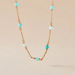 Hot Histoire d'Or Collier Calliope Plaqué Or Doré Amazonite