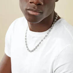 Online Histoire d'Or Collier Carrus Maille Grain De Cafe Argent Blanc