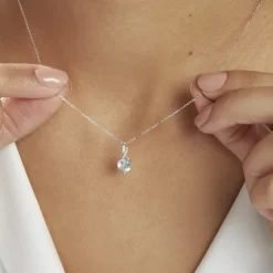 Discount Histoire d'Or Collier Clothilde Or Blanc Topaze Et Oxyde De Zirconium or blanc topaze bleu sky