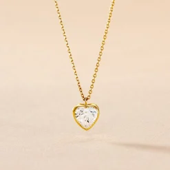 New Histoire d'Or Collier Coeur Serti Clos Or Jaune Oxyde De Zirconium