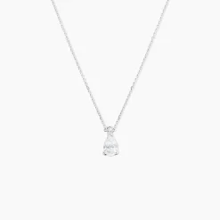 Online Histoire d'Or Collier Enis Or Blanc Oxyde De Zirconium Et Olivine