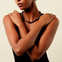 Histoire d'Or Collier Miky Acier Jaune Pierre De Synthese Agate