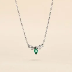 Discount Histoire d'Or Collier Or Blanc Febe Emeraude Diamant