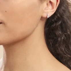 Clearance Histoire d'Or Créoles Argent Blanc Gregh Oxydes De Zirconium