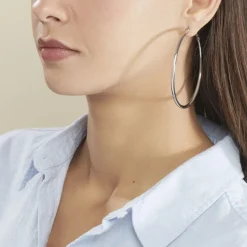 Hot Histoire d'Or Créoles Carmeline Acier Blanc