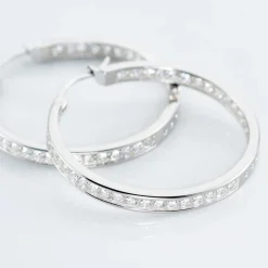 Histoire d'Or Créoles Classique Argent Blanc Django Oxyde De Zirconium* Boucles D'Oreilles|Boucles D'Oreilles Créoles