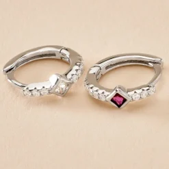 Online Histoire d'Or Créoles Fane Argent Rhodié Oxyde De Zirconium argent blanc oxyde fuschia