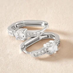 Histoire d'Or Créoles Francene Argent Blanc Oxyde De Zirconium* Boucles D'Oreilles|Boucles D'Oreilles Fantaisie