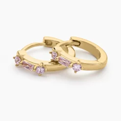 Discount Histoire d'Or Créoles Gianna Plaqué Or Jaune Oxyde De Zirconium plaqué or dore oxyde rose