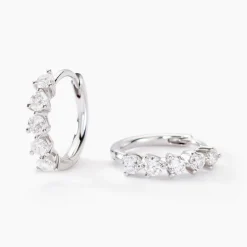 Histoire d'Or Créoles Katana Or Blanc Diamant Synthétique* Boucles D'Oreilles|Boucles D'Oreilles Créoles