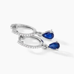 Histoire d'Or Créoles Or Blanc  Saphir Et Diamants* Boucles D'Oreilles|Boucles D'Oreilles Créoles