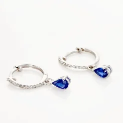 Histoire d'Or Créoles Or Blanc  Saphir Et Diamants* Boucles D'Oreilles|Boucles D'Oreilles Créoles