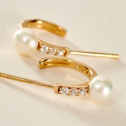 Discount Histoire d'Or Créoles Peni Or Jaune Perle De Culture Oxyde De Zirconium