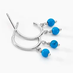 Histoire d'Or Créoles Riona Argent Blanc Turquoise* Boucles D'Oreilles|Boucles D'Oreilles Fantaisie