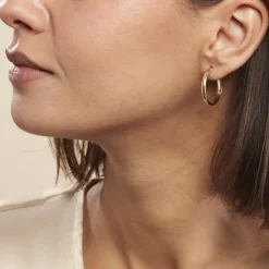 Hot Histoire d'Or Créoles Shalana Lisses Demi Jonc Or Jaune