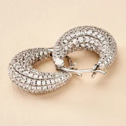 Clearance Histoire d'Or Créoles Sofia Argent Blanc Oxyde De Zirconium