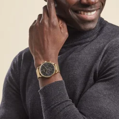 Online ARCTIK Montre Escale Noir cadran doré fond noir bracelet acier doré