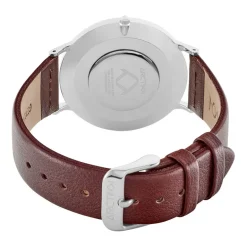 New ARCTIK Montre Nomade Blanc cadran argenté fond blanc bracelet cuir marron
