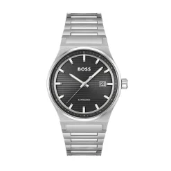 Best HUGO BOSS Montre Boss Candor Auto Noir cadran argenté fond noir bracelet acier argenté