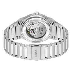 Best HUGO BOSS Montre Boss Candor Auto Noir cadran argenté fond noir bracelet acier argenté