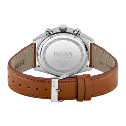 Online HUGO BOSS Montre Boss Champion Blanc cadran argenté fond blanc bracelet cuir marron