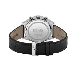 Best HUGO BOSS Montre Boss Champion Noir cadran argenté fond noir bracelet cuir noir