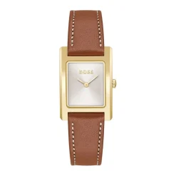 Best HUGO BOSS Montre Boss Lucy Argenté cadran doré fond argenté bracelet cuir de veau marron