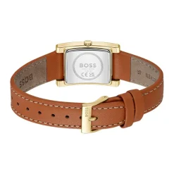 Best HUGO BOSS Montre Boss Lucy Argenté cadran doré fond argenté bracelet cuir de veau marron