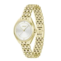 Outlet HUGO BOSS Montre Boss Mae Blanc cadran doré fond blanc bracelet acier doré