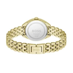 Outlet HUGO BOSS Montre Boss Mae Blanc cadran doré fond blanc bracelet acier doré