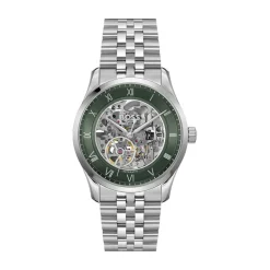 Hot HUGO BOSS Montre Boss Principle Skeleton Vert cadran argenté fond vert bracelet acier argenté