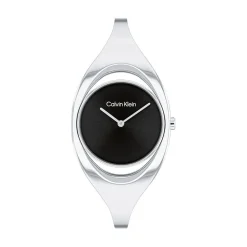 Best CALVIN KLEIN Montre Elated Noir cadran argenté fond noir bracelet acier argenté