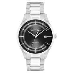 Discount CALVIN KLEIN Montre Iconic Automatic Noir cadran argenté fond noir bracelet acier argenté