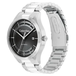 Discount CALVIN KLEIN Montre Iconic Automatic Noir cadran argenté fond noir bracelet acier argenté