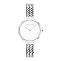 New CALVIN KLEIN Montre Minimalistic T Bar Blanc cadran argenté fond blanc bracelet acier argenté